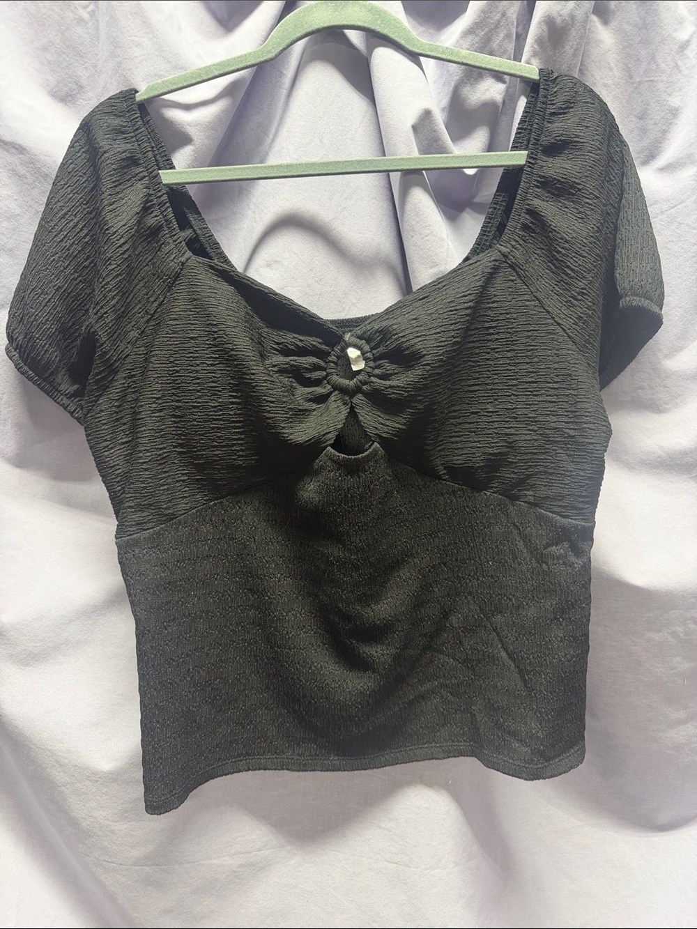 No Boundaries Black Puff Sleeve Twist-Front Crop Top